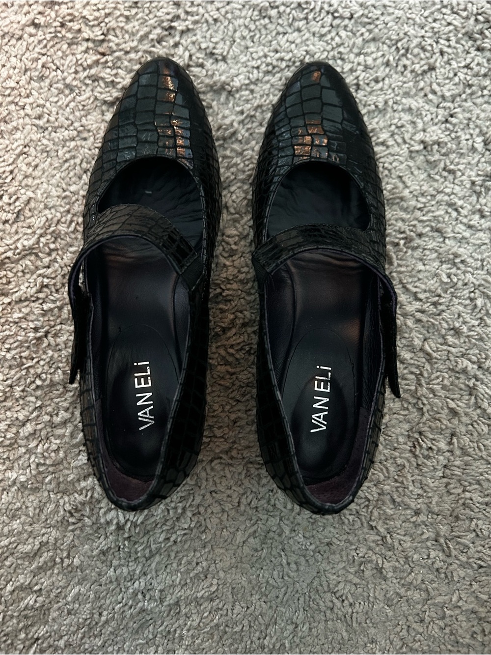 Vaneli Black Croc-Embossed Mary Jane Flats with Strap